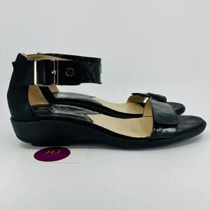 Gravity Defyer Women's Black Leather Adjustable Ankle Strap Sandals Size 11